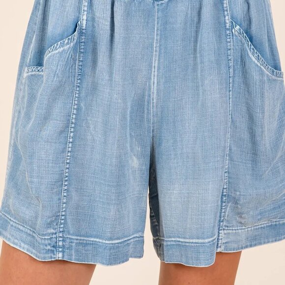 Mittoshop Washed Chambray Elastic Waist‎ Easy Fit Shorts - Picture 4 of 7